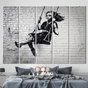 Obra de arte impresa en lienzo: Banksy Girl on Swing Street Decor, 5P:Gallery Wrapped - Product Image 1