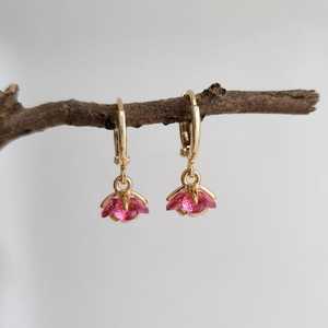 Pink <b>Ruby</b> Sterling Silver Dangle Earrings Natural Cute Dainty Floral Jewelry Gift for Her - Product Image 3