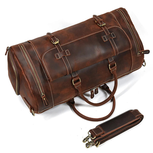 Genuine Leather Foldable Portable Weekender <b>Duffel</b> <b>Bag</b> with Zipper Closure Large Capacity Waterproof Detachable Strap for Travel - Product Image 1
