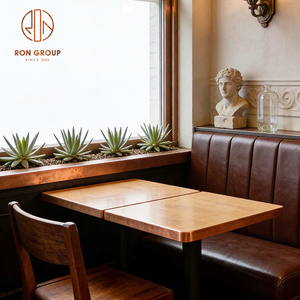 Juego de Sillas <span class=keywords><strong>y</strong></span> Asientos de Cuero con Costuras Verticales <span class=keywords><strong>y</strong></span> Base de Madera para Cafetería, <span class=keywords><strong>Restaurante</strong></span> u Hotel de Estilo Moderno de Mediados de Siglo - Product Image 3