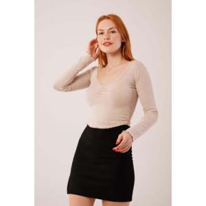 Genis Yaka <strong>Krem</strong> Toptan Basic Body Bluz - <strong>Krem</strong> - Product Image 4