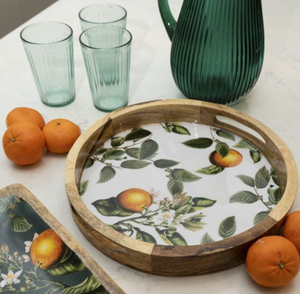 Bandeja de esmalte de madera hecha a mano de diseño floral con asas convenientes Bandeja desechable ecológica Mejor agarre por Craft Emporium - Product Image 1