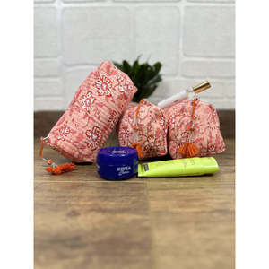 Quilted Bohemian for Toiletry & <b>Makeup</b> Bag with Tassel Pattern Block Print String Closure Portable <b>Case</b> for Storage - Product Image 4
