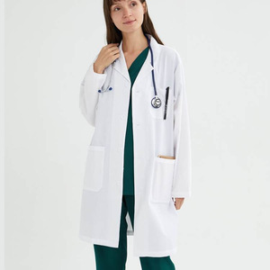 Bata de laboratorio de algodón blanco para hombres y mujeres con botones de higiene y bolsillos Bata de Medicina de manga larga para uso hospitalario - Product Image 3