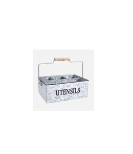 Caddy de utensilios galvanizado rústico Premium para cocinas campestres con compartimentos para almacenamiento de cubiertos y uso en Mesa - Product Image 3