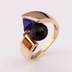 Adjustable <b>Ring</b> with Natural Lapis <b>Tiger</b> <b>Eye</b> Onyx 14K 18K Rhodium Plated Silver 925 Unique Fashion Jewelry for Parties - Product Image 1
