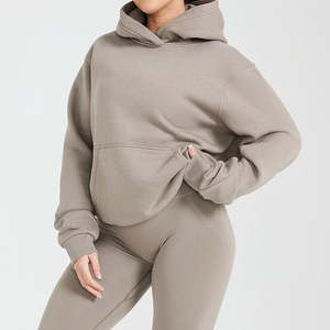 Pull-over lourd en molleton de coton avec logo personnalisé Sweat à capuche surdimensionné pour femmes avec poches Style de rue Logo brodé à motifs 3D - Product Image 3