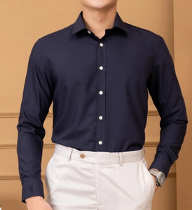 เสื้อเชิ้ตทางการเข้ารูปยืดหยุ่นแขนยาวผ้าสแปนเด็กซ์สำหรับผู้ชายเสื้อแนวธุรกิจผ้าคอตตอน100% OEM - Product Image 4