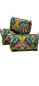 Dark Green Vintage Style Quilted Eco-Friendly Cotton <b>Large</b> Water Resistant Durable Customizable <b>Storage</b> Case Zipper Closure - Product Image 3