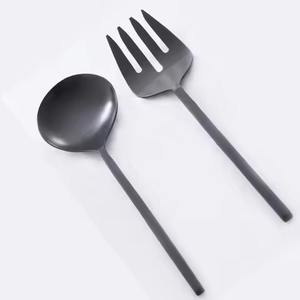 Ensemble de serveurs à salade en acier inoxydable avec poignée en marbre de luxe, cuillère, fourchette et couteau plaqués or, écologiques et compatibles lave-vaisselle - Product Image 6