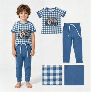 Ensembles de vêtements de chasse pour bébés garçons, bleus à carreaux, avec poches, style jogger - Product Image 4