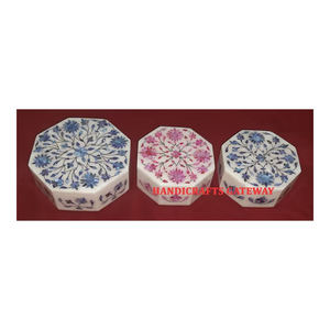 Handmade Flower Design White Marble Mother Of Pearl Inlay Jewelry <b>Box</b> Octagonal Shape With Glossy Surface Used For Business Gift - Product Image 1