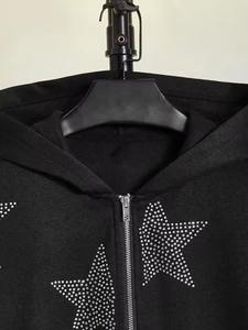 Hot Sale <b>Men's</b> Rhinestone <b>Hoodies</b> with Custom Logo and Design Breathable <b>Zipper</b>-Up Basics Rhinestone Customized <b>Hoodies</b> - Product Image 2