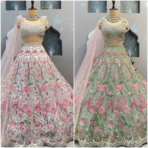 Elegante satén seda Lehenga Choli moda indio pakistaní espejo Real bordado lentejuelas trabajo con Cancan & Canvas Patta - Product Image 6