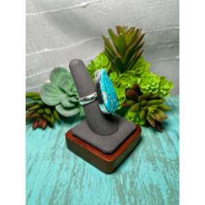 Navajo-Made <b>Statement</b> <b>Ring</b> with Kingman Turquoise & Sterling <b>Silver</b> Size 7 Natural Gemstone Inset Everyday Wear <b>Ring</b> - Product Image 2