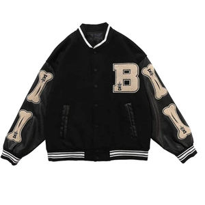 Producto de tendencia OEM, venta al por mayor, chaqueta Varsity para hombre, logotipo personalizado, ropa de calle para hombre, chaqueta de béisbol cálida con manga de cuero - Product Image 1