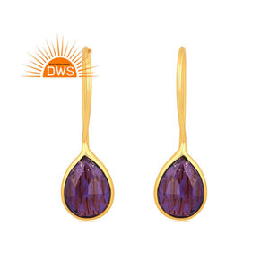 Pendiente Colgante de Piedras Preciosas de Cuarzo Amatista Doblete Chapado en Oro de 18K, Joyería Fina de Demi, Última Tendencia - Product Image 1