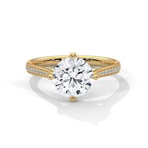 Bague de fiançailles solitaire en diamant de laboratoire taille brillant rond avec bande pavée, 2 carats, clarté VVS, or massif jaune, rose et blanc - Product Image 1