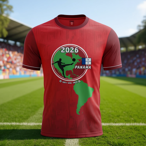Maglia da Tifoso Unisex per i Mondiali di Calcio 2026 in Panama, Design con Bandiera Rossa, Bianca e Blu, T-Shirt da Calcio per il Giorno della Partita - Product Image 3