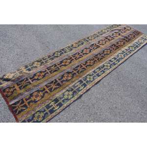 Alfombra turca tradicional azul naranja 2,8 X 9,3ft, alfombra para sala de estar con rectángulo de pasillo y patrón de rompecabezas para adolescentes - Product Image 4