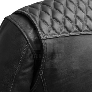 Chaqueta de Motociclista de Cuero Genuino Negro para Hombre, Cuello Alto, Acolchada, con Cremallera en el Hombro, Estilo Moto Biker - Product Image 6
