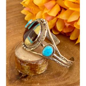 Navajo Handmade Fashion <b>Cuff</b> <b>Bracelet</b> with Multi-Stone & Sterling <b>Silver</b> Inlay - Product Image 4