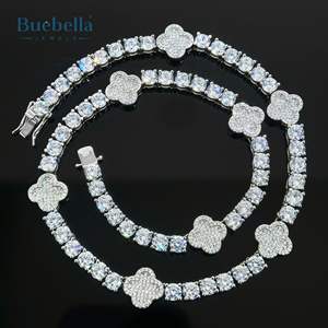 Gran oferta 925 Plata 14K chapado en oro blanco 5mm moissanita diamante completo helado trébol de cuatro hojas Cadena de tenis para hombres collares - Product Image 5