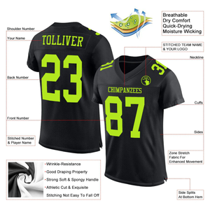 Camiseta de Fútbol Negra Personalizable con Detalles en Verde Neón, Nombre y Número del Equipo Personalizados, Cualquier Nombre, Ropa Deportiva Personalizada para Hombre - Product Image 3