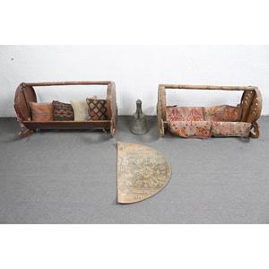 Tapis rond turc vintage 2,5x1,5 pieds, tapis floral vert en laine - Product Image 3