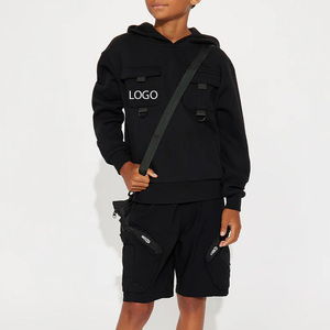 เสื้อฮู้ดผ้าฟลีซสำหรับเด็กผู้ชายมีกระเป๋าระบายอากาศได้ดีใส่สบายสำหรับฤดูหนาว/แขนเต็มขายส่งอัตราสีทึบบริการ OEM - Product Image 1