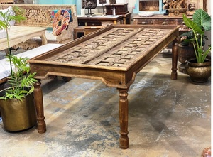 Mesa de comedor tallada de madera de teca maciza real de lujo moderno, 2 juegos de bancos, juego de sofás de plástico para sala de estar, centro comercial, gran oferta para la escuela - Product Image 3