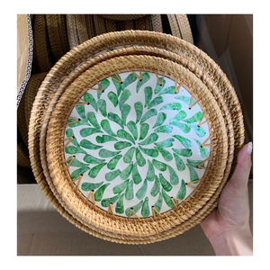 Panier en rotin tressé artisanal de qualité supérieure avec coquille - plateau de service haut de gamme pour le salon et le rangement de la cuisine - Product Image 3