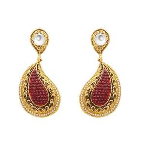 The99Jewel <b>Fine</b> <b>Hoop</b> <b>Earrings</b> Zinc Alloy with Maroon Stone Dangler Elegant and Stylish Jewelry - Product Image 1