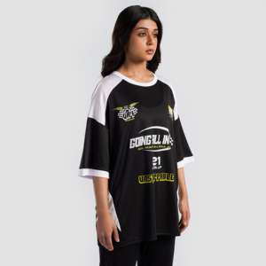 เสื้อกีฬาผ้าฝ้ายโพลีเอสเตอร์ระบายอากาศได้ดีและกางเกงขาสั้นพิมพ์ลายขนาดใหญ่พิเศษ5XL สีดำ - Product Image 3