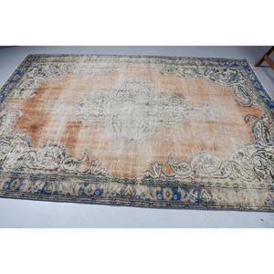 Alfombra Vintage Grande de 6.2x9 pies, Alfombra Turca de Lana con Diseño de Camuflaje Azul y Marrón - Product Image 4