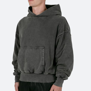 Sudaderas con capucha cortas para hombre Sudadera con capucha de gran tamaño Lavado ácido Jersey Vintage Algodón Peso pesado Sudadera con capucha de lana Hombres Streetwear - Product Image 3