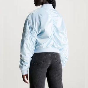 Chaqueta Universitaria Corta de Lana con Logotipo Personalizado para Mujer, Chaqueta Bomber de Satén de Alta Calidad, Estilo Vintage para Escuela y Universidad - Product Image 5