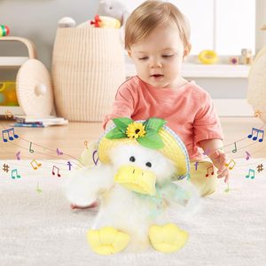 Panier de Pâques dansant chantant jouets jouets de canard ailes battantes secouant le corps, canard musical animal en peluche drôle jouet de Pâques - Product Image 5