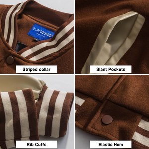 Veste en laine universitaire ample pour hommes personnalisée OEM pour les étudiants Manteau d'école d'hiver avec col montant et motif patchwork - Product Image 5