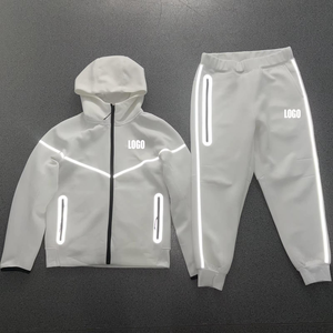 Réfléchissant Tech Fleech 2025 personnalisé nouveauté survêtement hommes survêtements Logo Tech polaire Zip plaine Jogging survêtement hommes à capuche - Product Image 4
