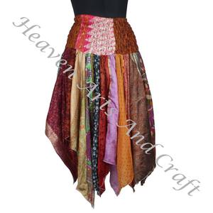 DS022 Jupe assortie de danse tribale urbaine Patch Jupe courte en soie de travail Motif Short Wide Flare Silk Boho Hippie Taille élastique - Product Image 2