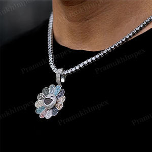 Colgante de Plata 925 con Forma de Girasol, Multicolor, con Moissanita, Cara Sonriente, Chapado en Oro, Estilo Hip Hop, Joyería Iced Out, Superventas - Product Image 2