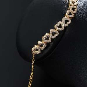 Bracelet tennis à maillons cœur en or et argent, bijoux à chaîne en zircon réglable, cadeau romantique pour femme, bracelet en cristal élégant - Product Image 2