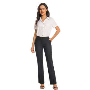 Pantalon de travail pour femme, taille mi-haute, coupe droite, extensible, infroissable, respirant, avec poches cargo, idéal pour le bureau, les voyages et les occasions décontractées - Product Image 6