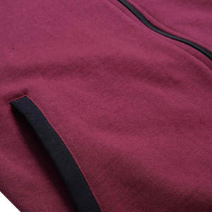 Men's Maroon Bomber <b>Jacket</b> Solid Color Zipper Closure Casual Style Turn-down Collar Slim Fit Polyester Cotton Autumn Wear - Product Image 5