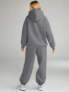 Conjunto de Sudadera con Capucha y Pantalones Deportivos Holgados, Bordados, Impermeables, de Algodón 100%, 360 GSM, Gruesos, Transpirables, para Invierno, Color Sólido, Hechos a Medida - Product Image 3