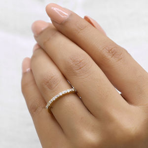 Anillo DE BODA curvo con diseño de tiara en oro rosa sólido de 18 quilates, anillo de boda apilable a juego para mujer - Product Image 2