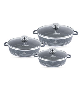 Juego de ollas de cocina poco profundas de granito antiadherente de lujo de 6 piezas con tapas - Product Image 3