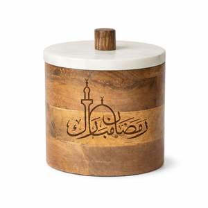 Nouveauté : Pot décoratif en bois avec calligraphie arabe et couvercle en marbre pour boîte de rangement du Ramadan et décoration intérieure - Product Image 5