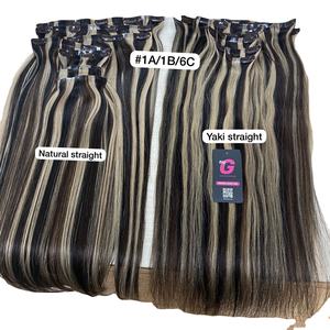 Clip en cabello humano Extensiones de cabello al por mayor de doble estiramiento recto vietnamita sin enredos sin desprendimiento - Product Image 1